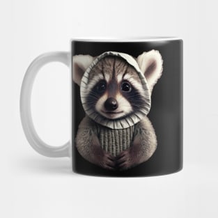 Baby raccoon wears bonnet Mug